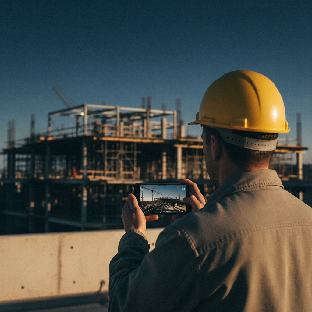 Chef de chantier qui consulte l'app Pano-Vista sur site